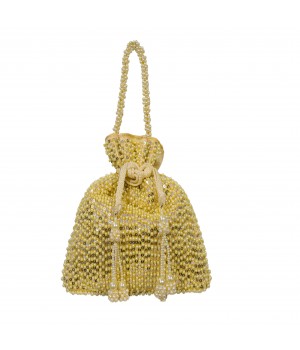 Women's Fashionable Gold Mini Potli Bags with Full Pearls Design