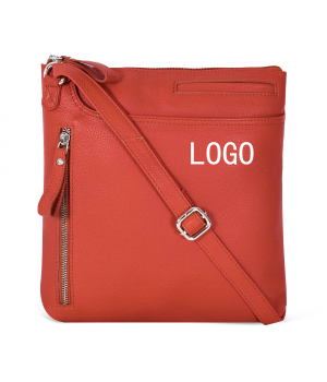 Orange Custom PU Leather Women's Crossbody Bag Large Capacity Handbag Adjustable Shoulder Strap Simple Style