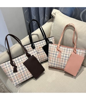 Fast Delivery Pink Black Coffee Large Ladies Shoulder Bag Fashion Grids Design Woman Bags in Stock