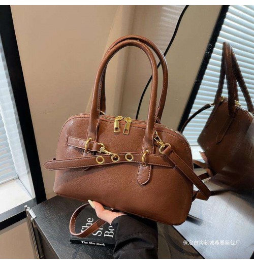 2025 Women's Brown Polyester Crossbody Shoulder Bag Zip Closure Single Strap Simple Autumn Design Fashionable Chain Portable