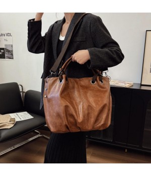 2024 New Fashion Casual Office Tote Bag for Women Retro Style Single Shoulder Crossbody with Soft PU Lining Big Capacity