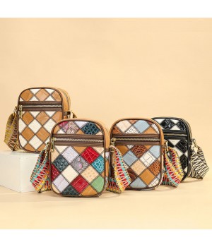 WESTAL Ladies Patchwork Shoulder Small Bag Colorful Wide Shoulder Straps Crossbody Bag Genuine Leather Women Shoulder Bags