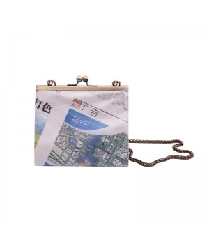 Recycle old Chinese newspaper chain shoulder bag trend twist clip women's crossbody bag