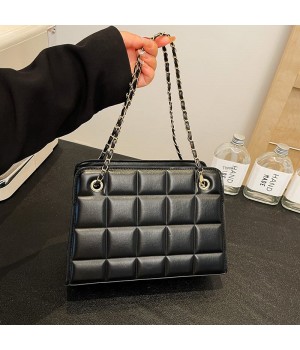 Women's New Fashionable Casual Plaid Crossbody Bag Small Square PU Indented Textured Stylish Simple Chain Shoulder Messenger Bag