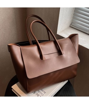 Fashion Woman Autumn Winter Large Capacity Tote Bags Ladies Luxury Commuting Handbag Black Brown PU Leather Shoulder bags